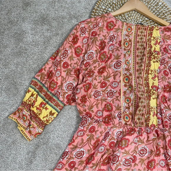 Umgee Floral Border Print Layered Mini Dress Boho Gypsy Rose Pink Plus Size 1X - Picture 10 of 15